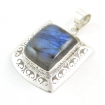 Blue fire labradorite 925 sterling silver intricate cut pendant